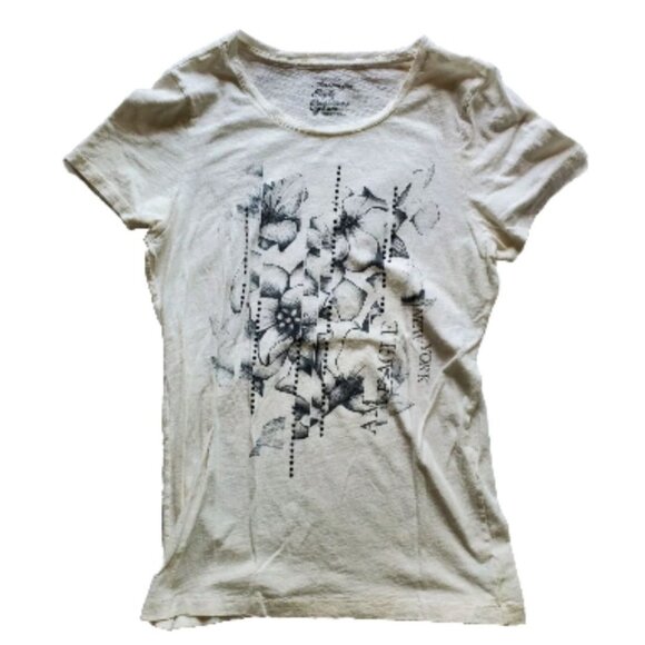American Eagle Outfitters Floral Graphic Tee Women XL White Cotton Blend - Picture 1 of 6